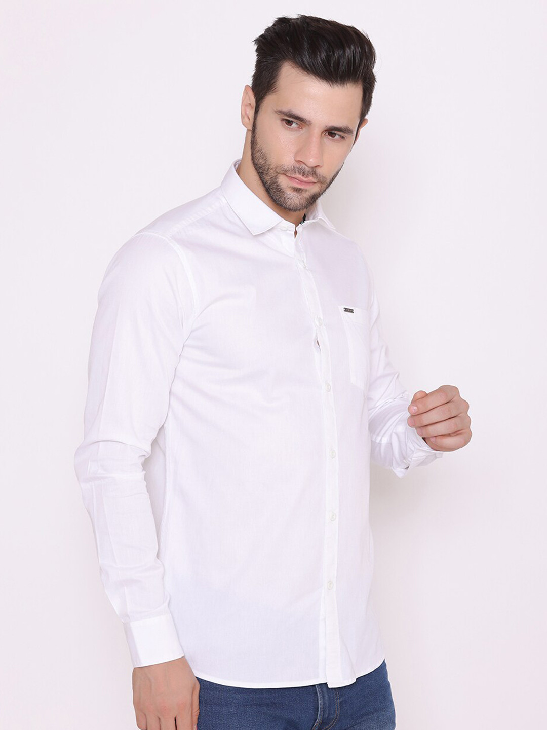 BRACLO Men White Classic Slim Fit Casual Shirt