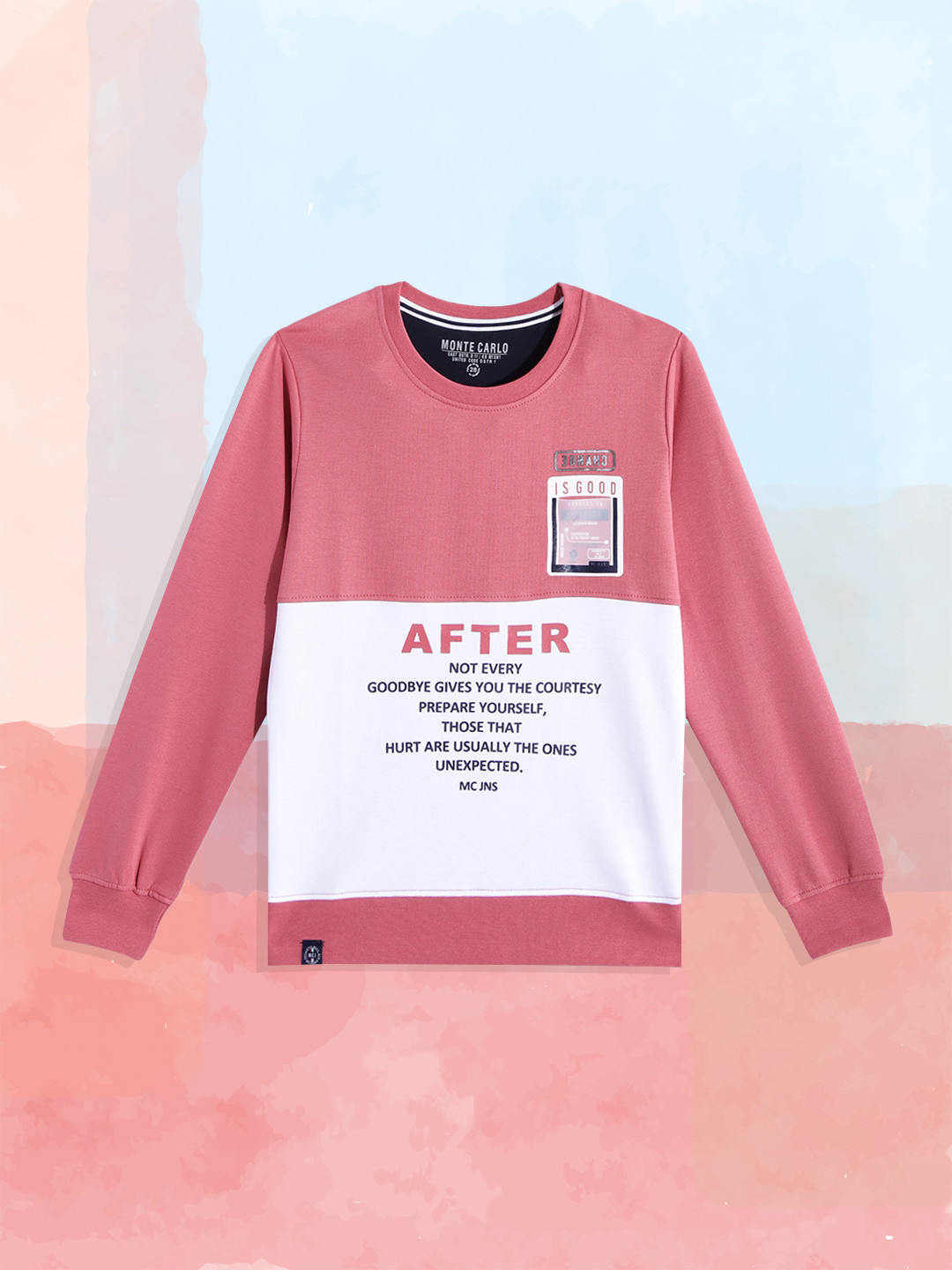 Monte Carlo Boys Pink & White Colourblocked & Printed Sweatshirt