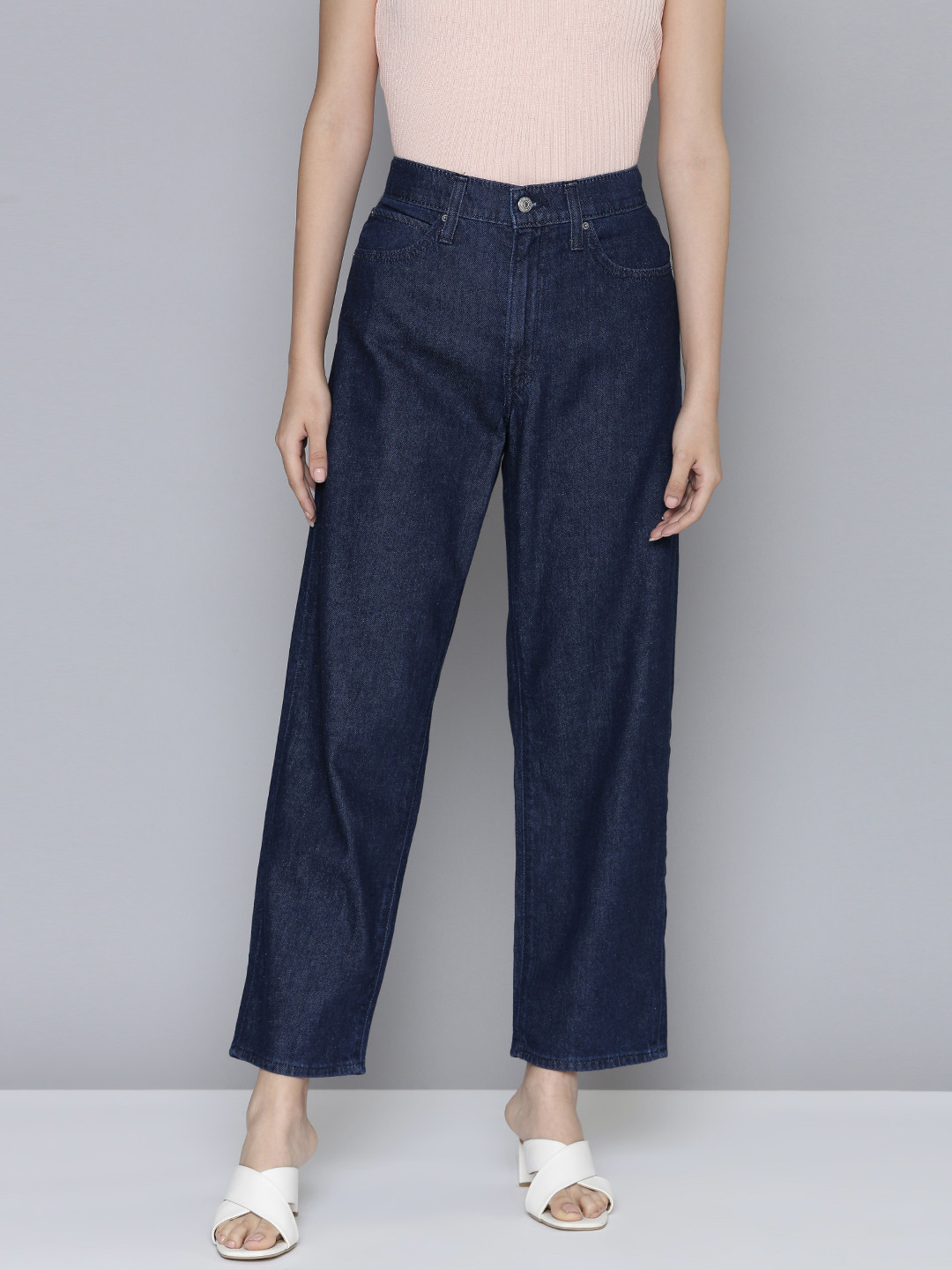 Levi's Women's Dark Blue Relaxed-Fit Mid-Rise Baggy Jeans