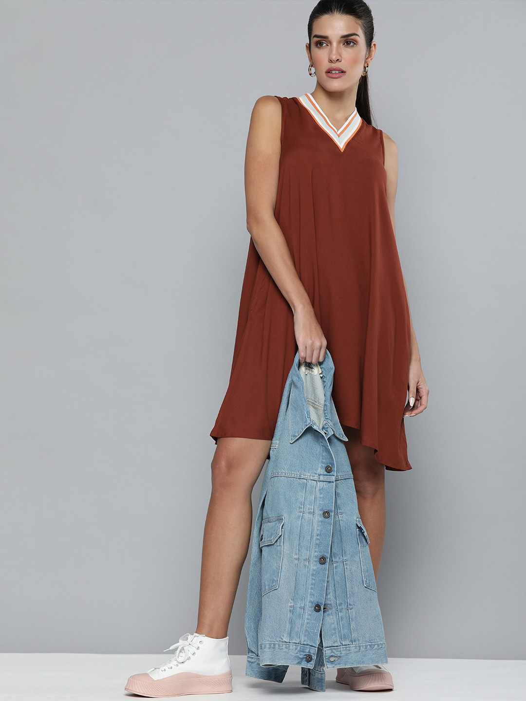 Levis Women Rust Orange Solid Sleeveless A-Line Dress