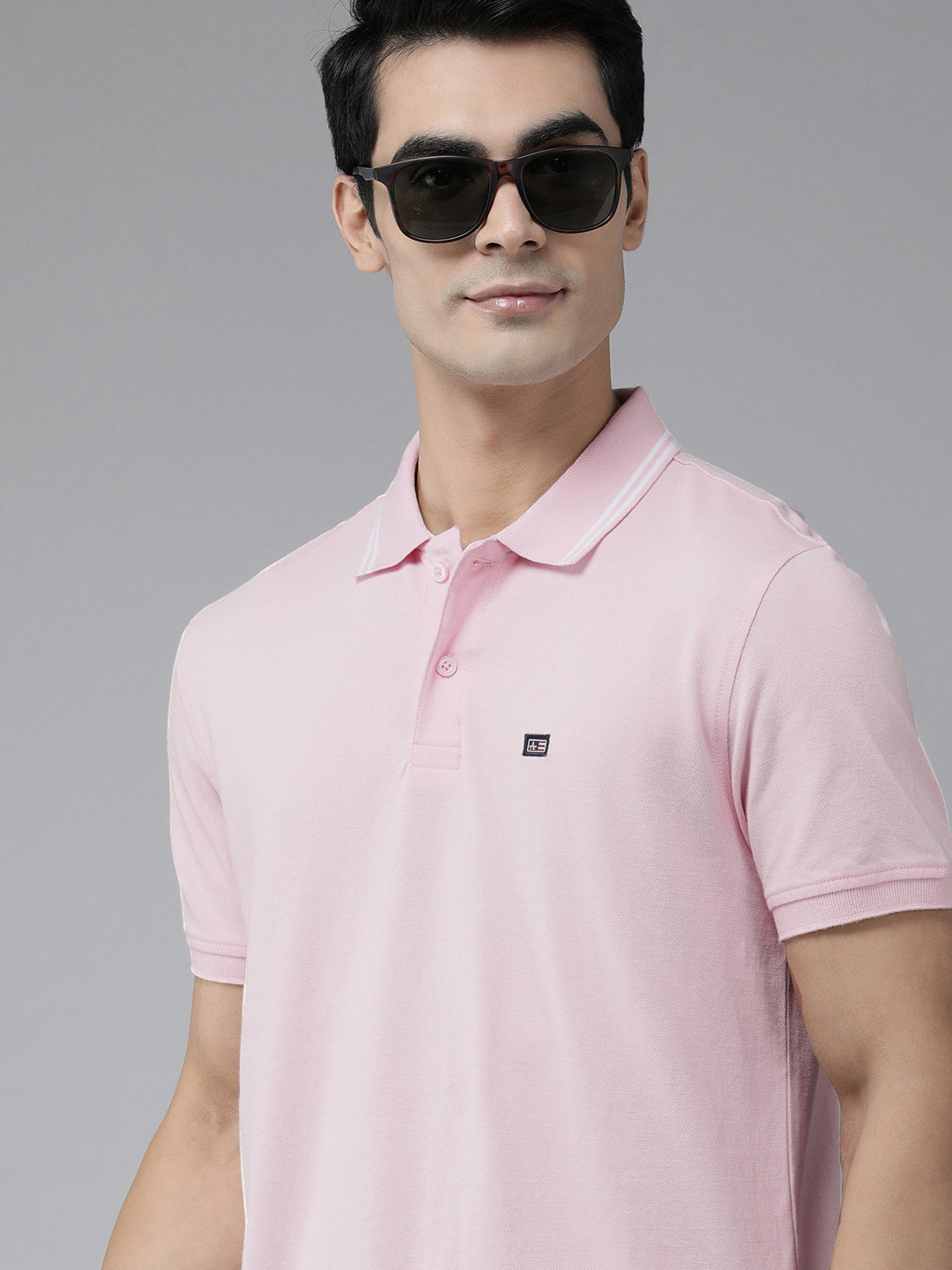 Arrow Men Light Pink Embroidered Polo Collar Pure Cotton T-shirt