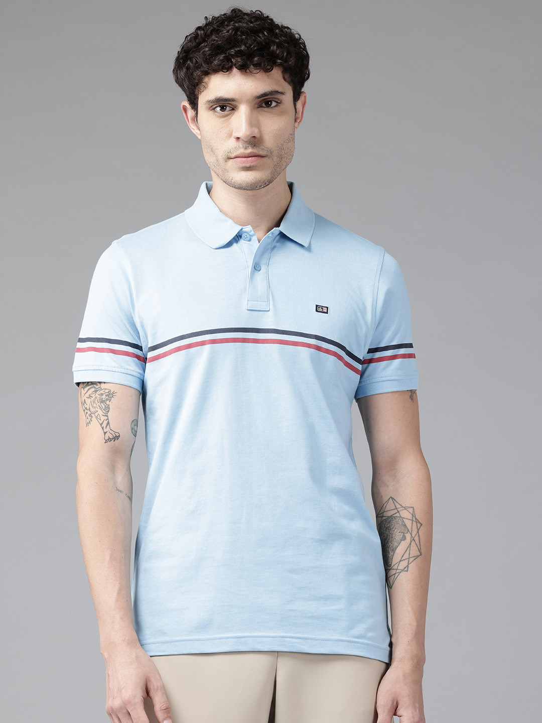 Arrow Horizontally Striped Polo Collar Pure Cotton Relaxed Fit T-shirt