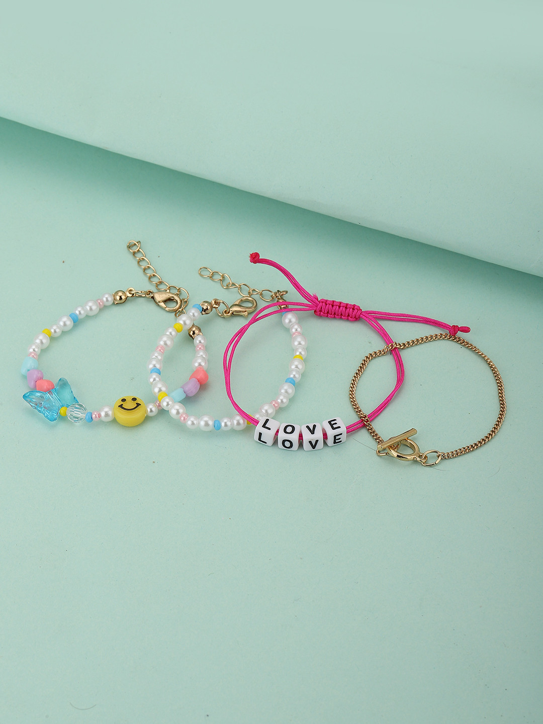 Carlton London Girls Set of 4 Multicoloured Gold-Plated Charm Bracelet