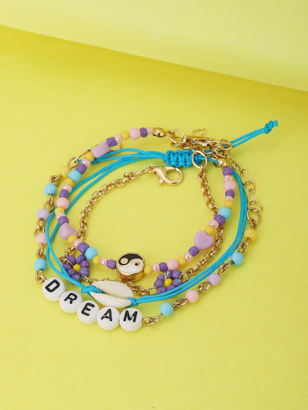 Carlton London Girls Set of 4 Multicoloured Enamelled Gold-Plated Charm Bracelet