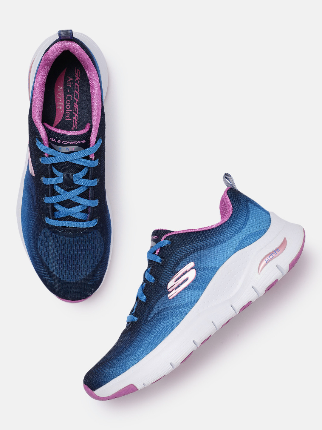 Skechers Women Navy Blue Arch Fit Vibrant Step Sneakers