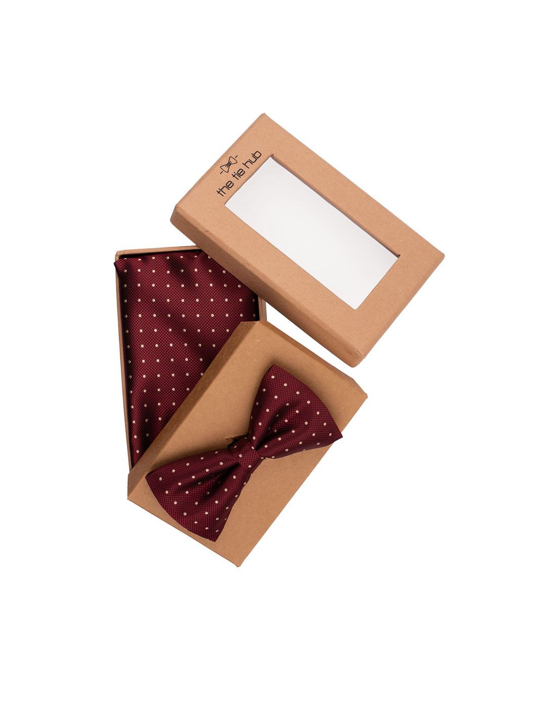 The Tie Hub Men Maroon Printed Pocket Square & Bow Tie Accessory Gift Set