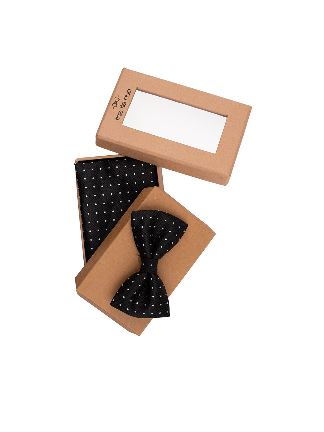 The Tie Hub Men Black Polka Dot Printed Accessory Gift Set