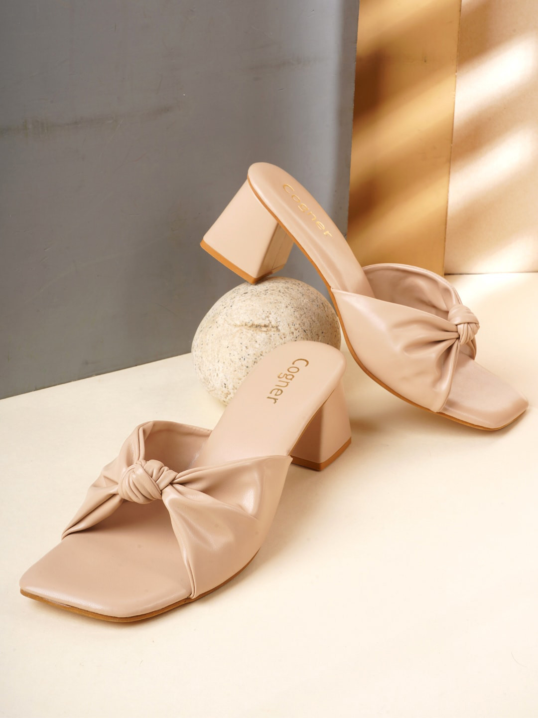 Cogner Cream-Coloured Embellished Party Block Mules with Bows