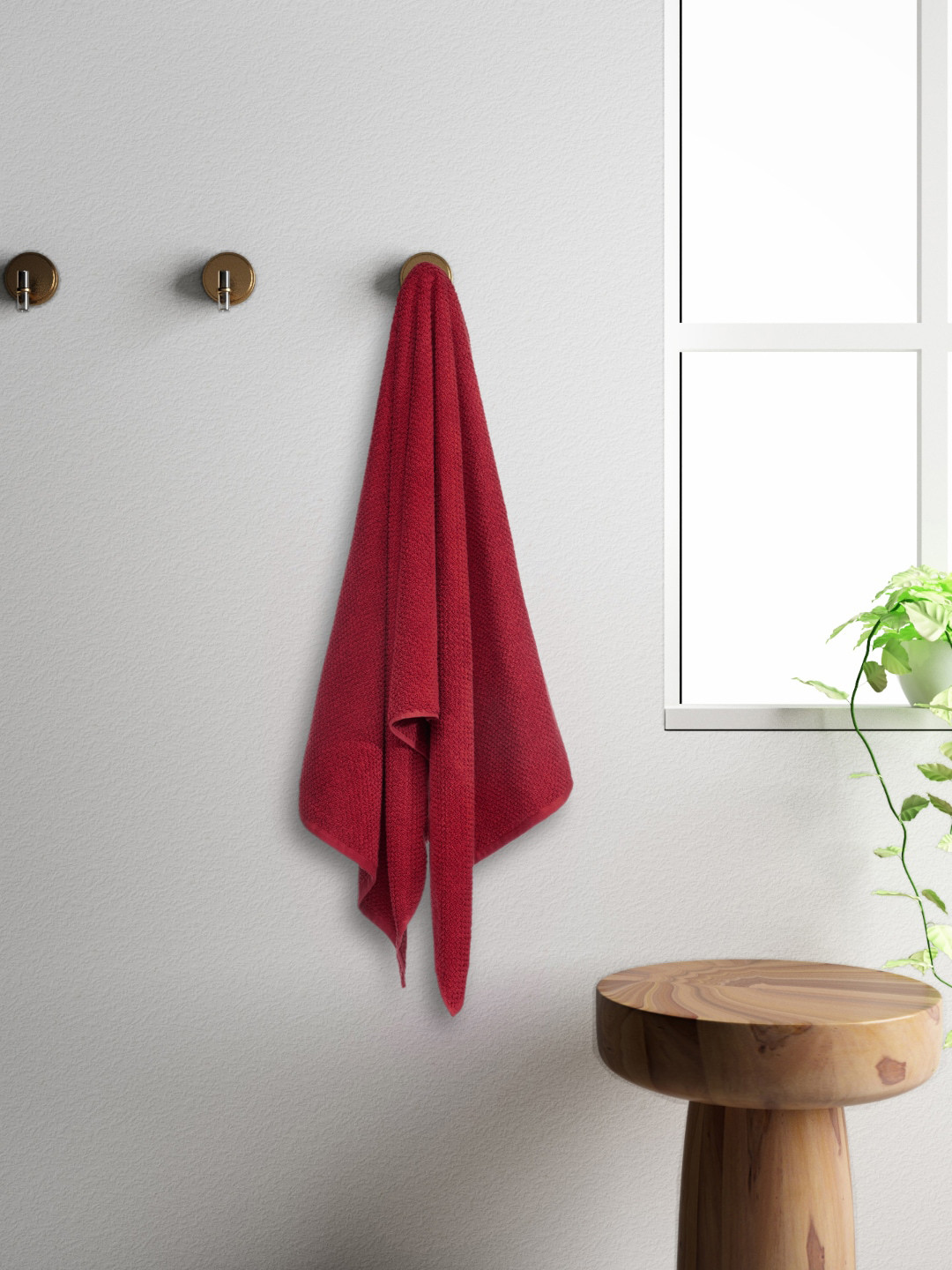 SPACES Red Solid Pure Cotton 450GSM Bath Towel