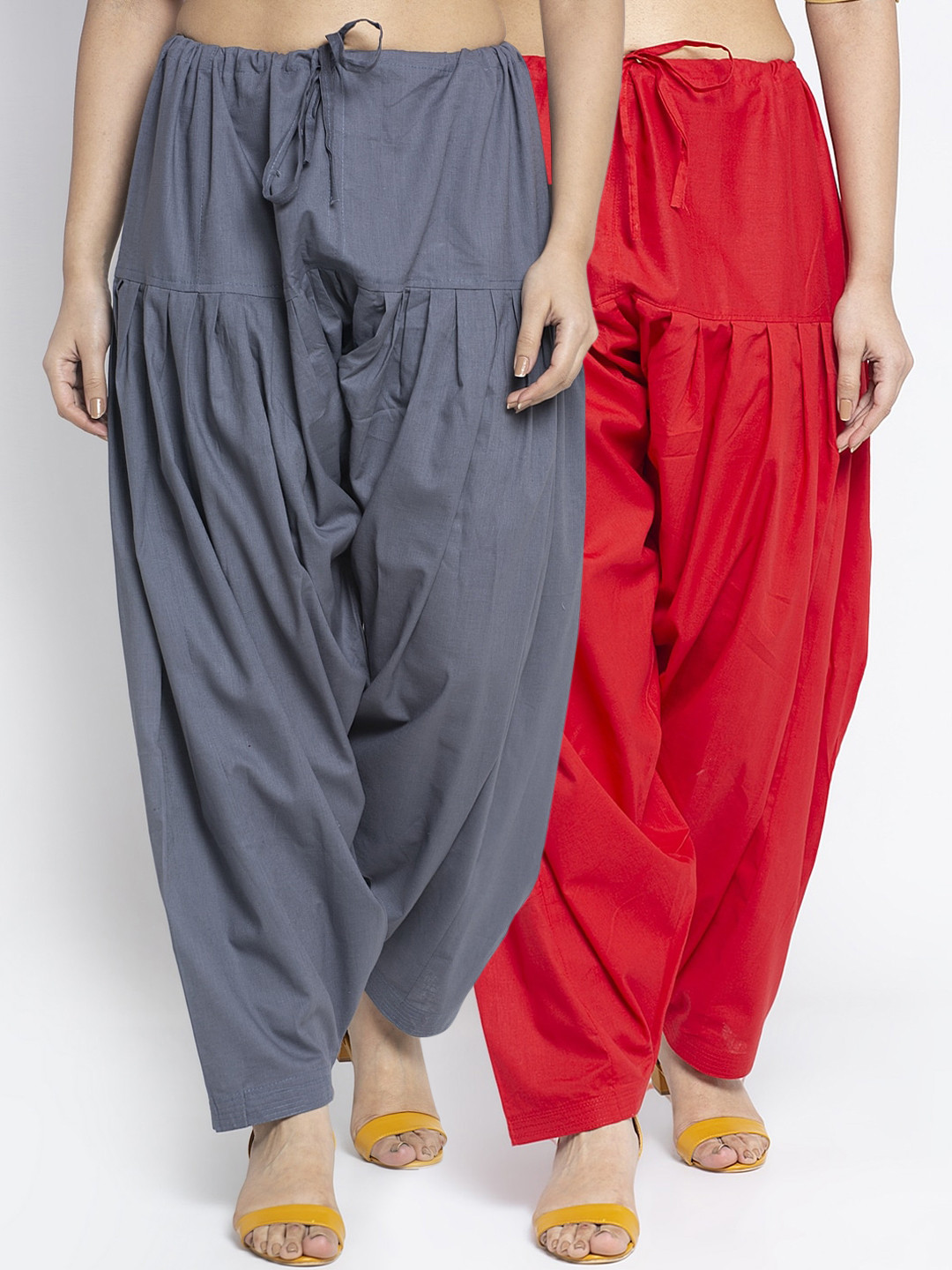 GRACIT Women Red Grey Pack of 2 Red & Grey Solid Loose Fit Cotton Salwar