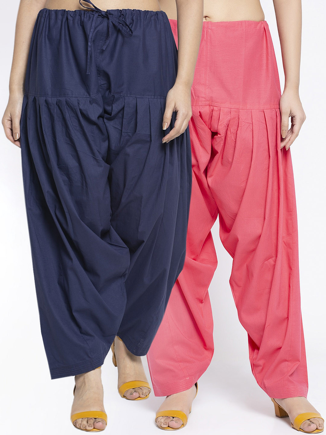 GRACIT Women Peach & Navy Blue Pack Of 2 Solid Pure Cotton Salwar