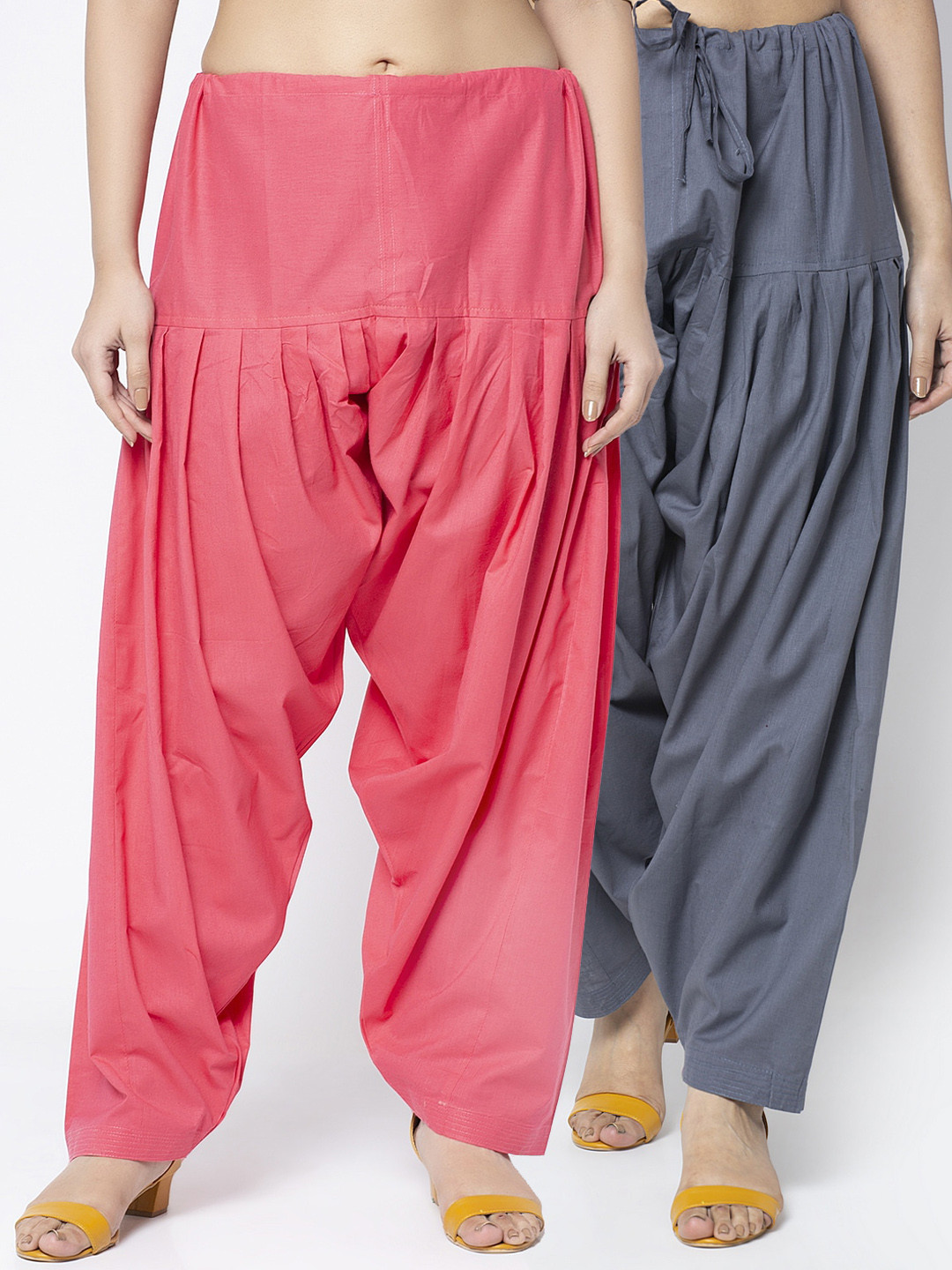 GRACIT Women Pack Of 2 Grey & Coral Pink Solid Loose Fit Cotton Salwar