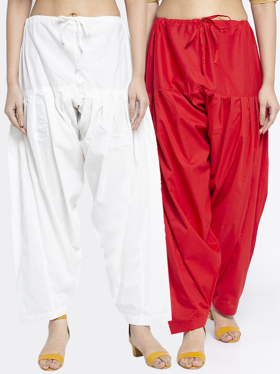 GRACIT Women White & Red Pack Of 2 Solid Pure Cotton Salwar