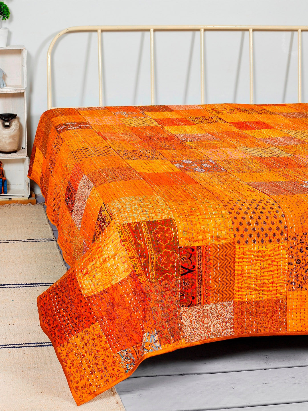 HANDICRAFT PALACE  Gold-Coloured Printed Double Bed Covers