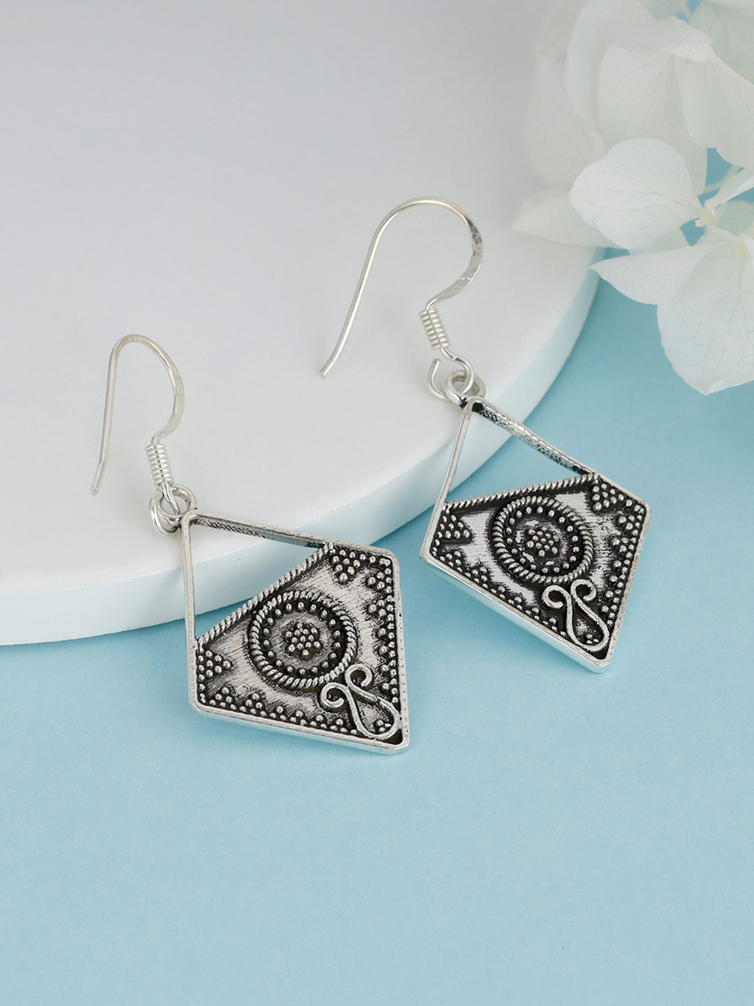 GIVA 925 Sterling Silver Oxidised Precious Dangler Earrings