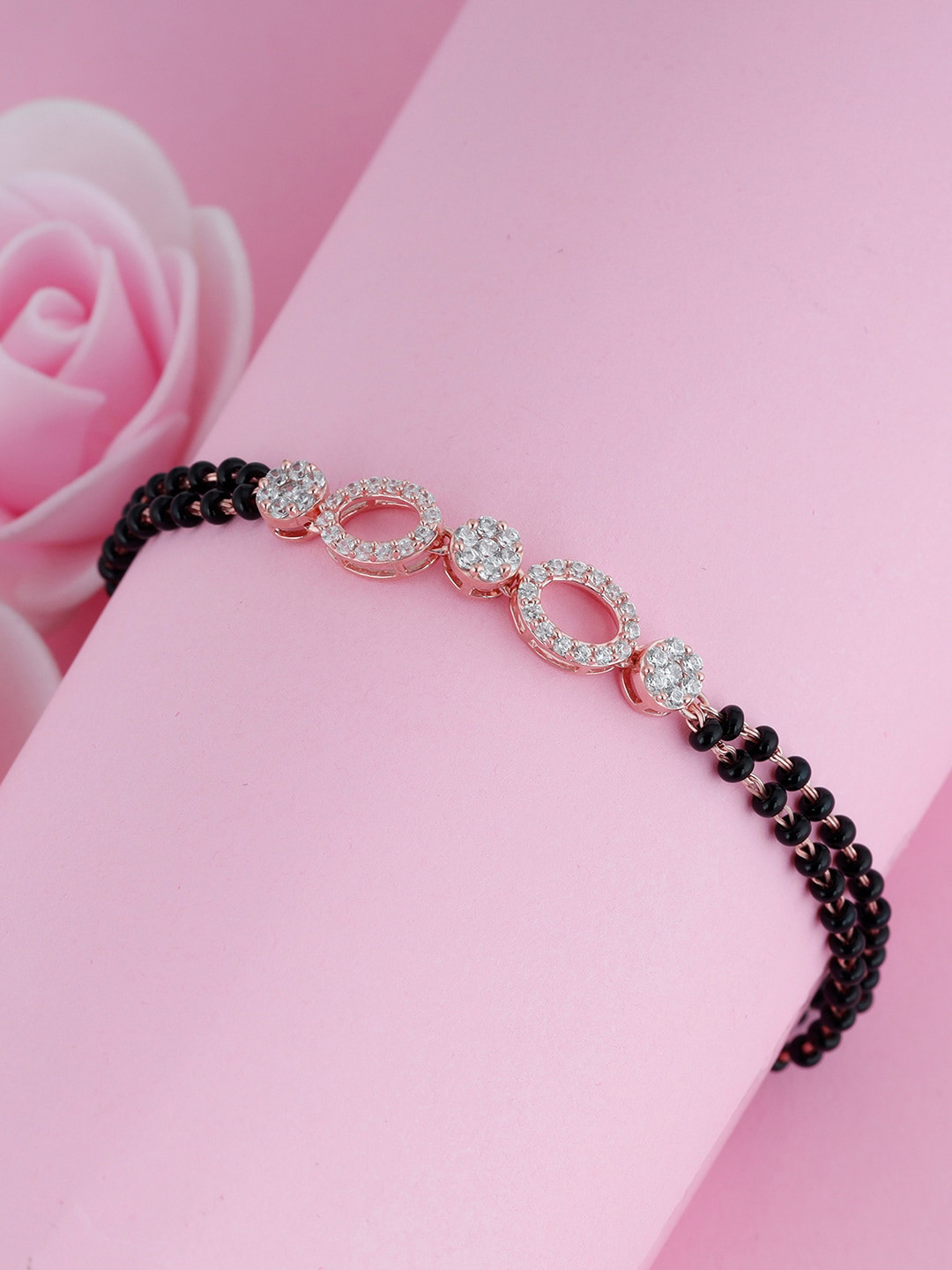 GIVA 925 Sterling Silver Rose Gold Plated Commitment Mangalsutra Adjustable Bracelet