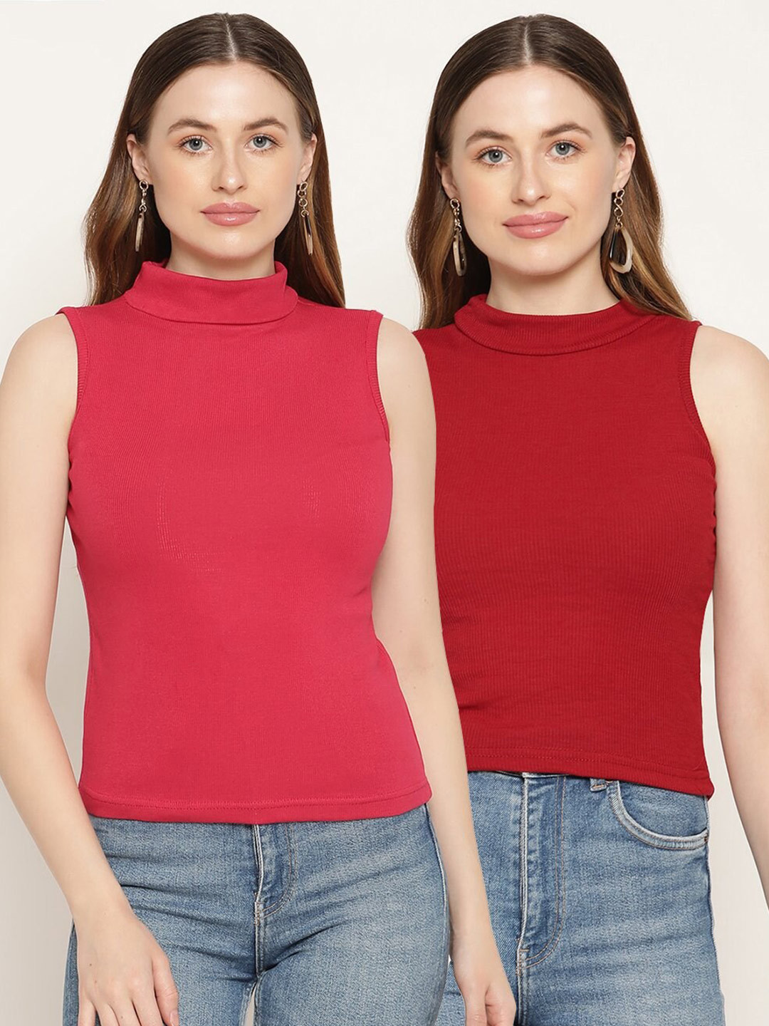 Miaz Lifestyle Pack Of 2 Red & Maroon Top