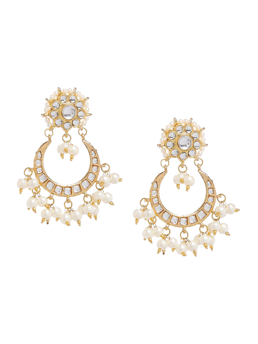 Bamboo Tree Jewels Gold-Plated Crescent Shaped Chandbalis Earrings