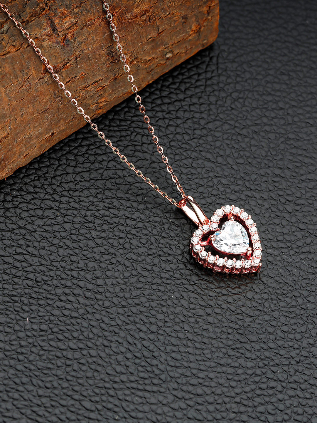 GIVA 925 Sterling Silver Rose Gold Plated Love Within Pendant With Link Chain