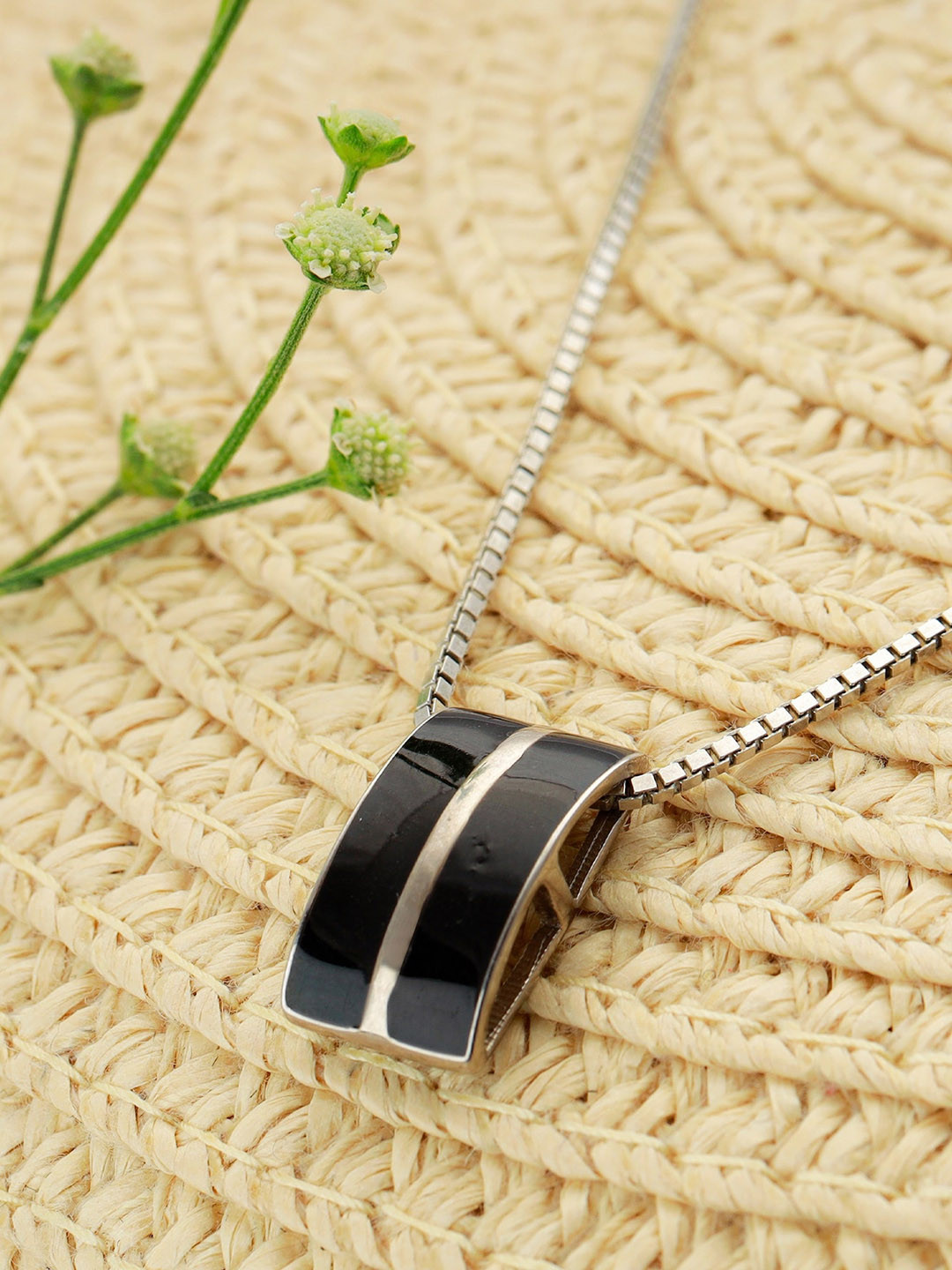 GIVA Men 925 Sterling Silver Rhodium Plated Bold Black Pendant With Box Chain