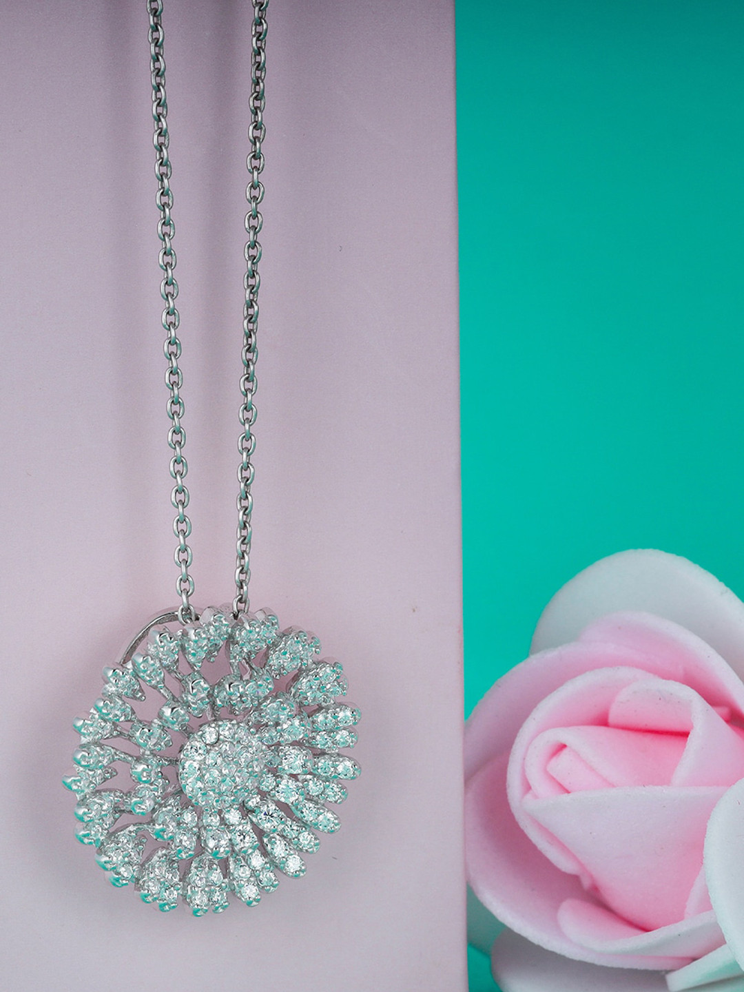 GIVA 925 Sterling Silver Rhodium Plated Ivory Glow Pendant With Link Chain