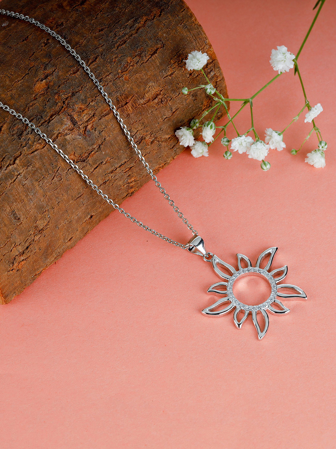 GIVA 925 Sterling Silver Rhodium Plated Sunglade Pendant With Link Chain