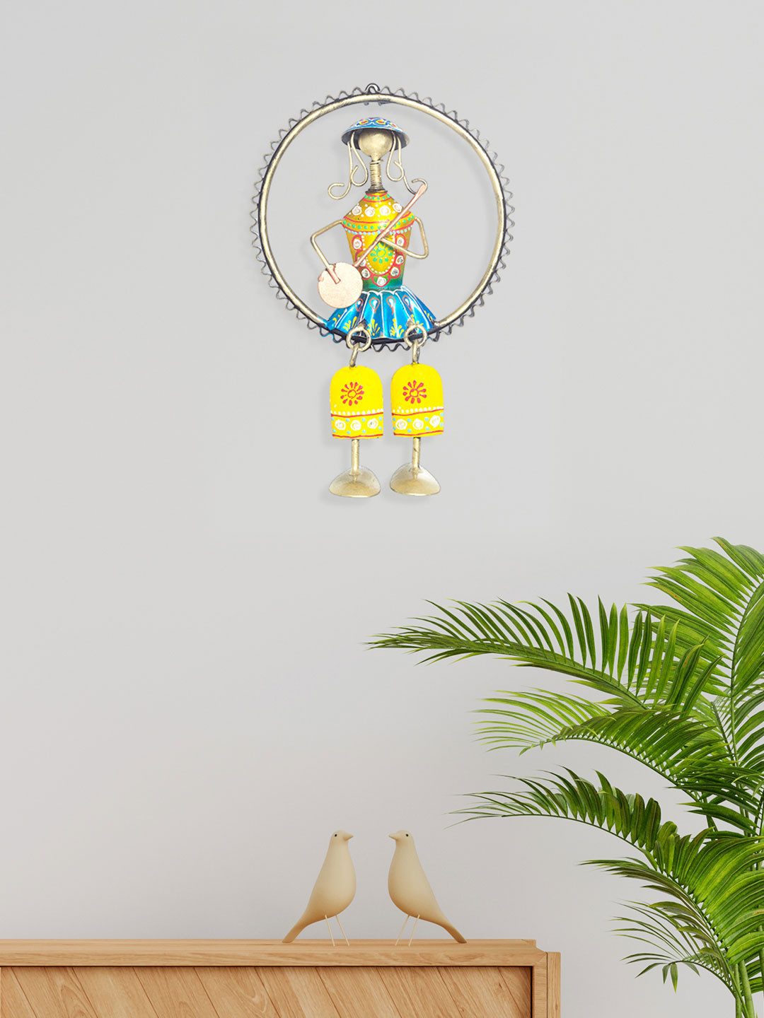 Golden Peacock Gold-Toned & Blue Handpainted Musician Doll Wall Decor