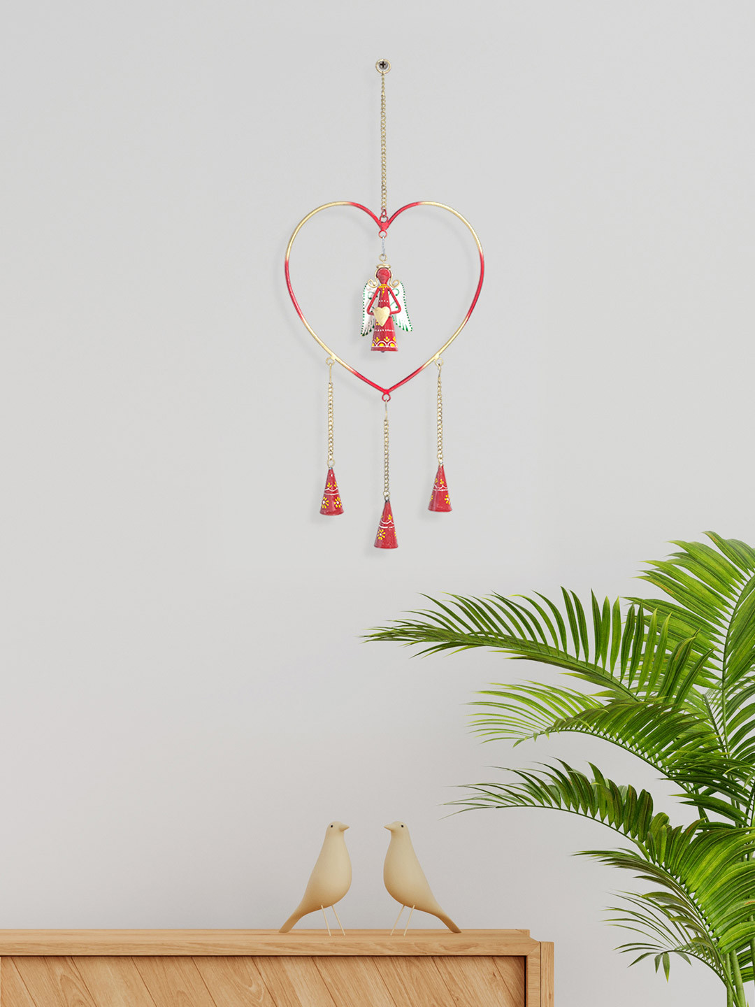 Golden Peacock Handpainted Metal Tasselled Matte Hanging Hall Wall Hangings-23.6In