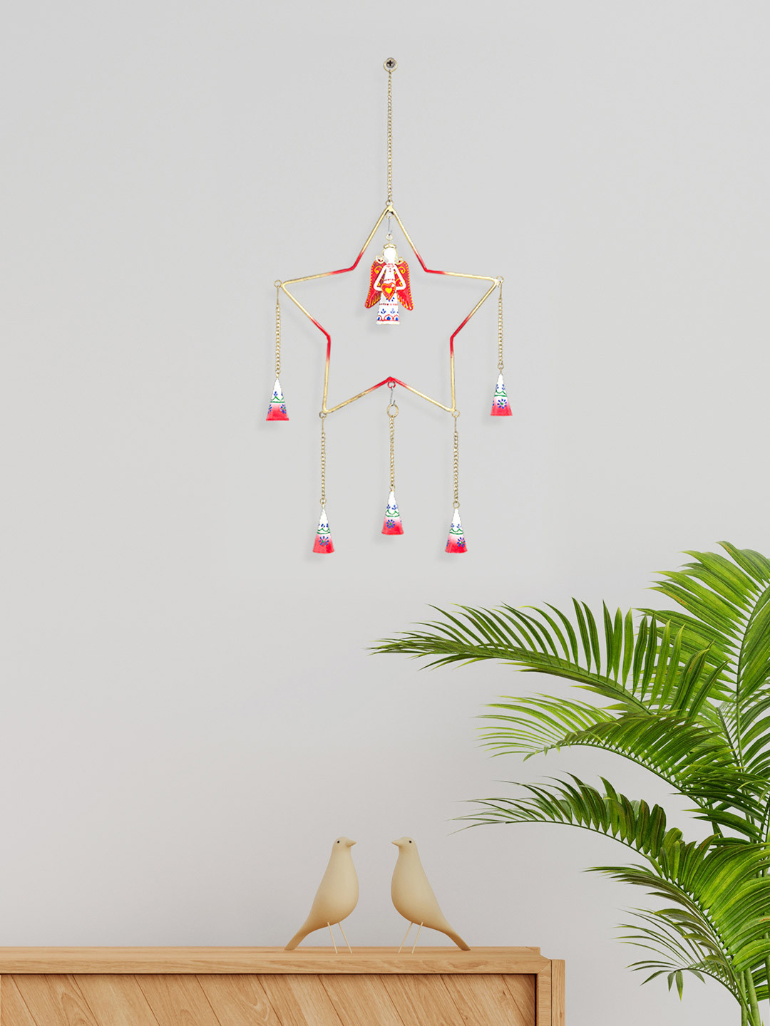 Golden Peacock Hanging Metal Tasselled Hall Wall Hangings-24.4In