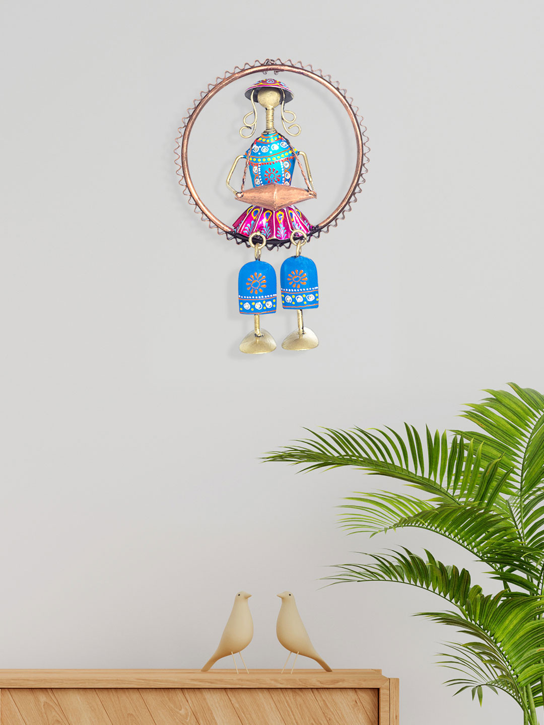 Golden Peacock Metal Ethnic Motifs Matte Hanging Hall Abstract Wall Decor-10.2In