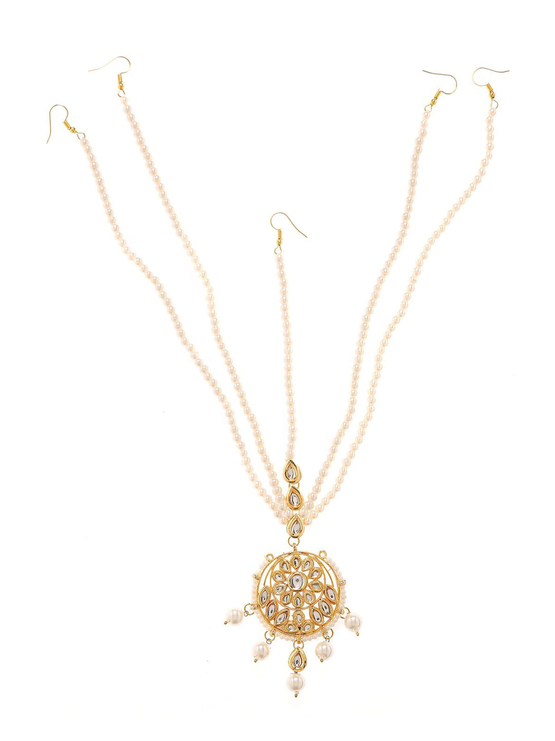 Bamboo Tree Jewels Gold-Plated & White Kundan-Studded & Pearl Beaded Maatha patti