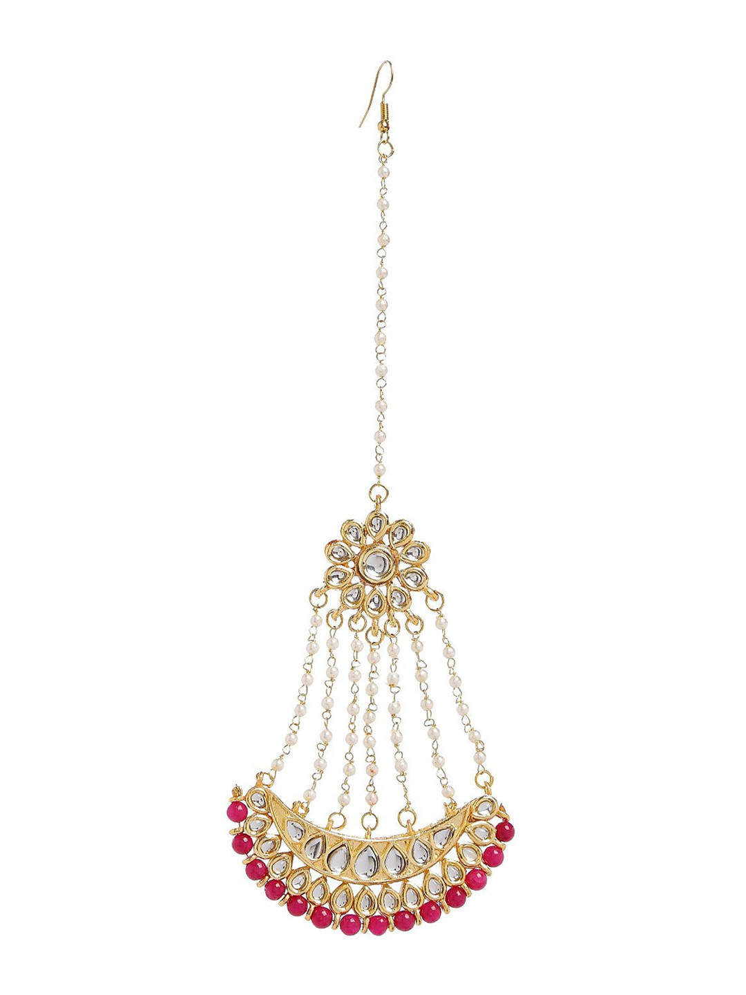 Bamboo Tree Jewels Gold & Red Kundan & Pearl Beaded Mangtikka