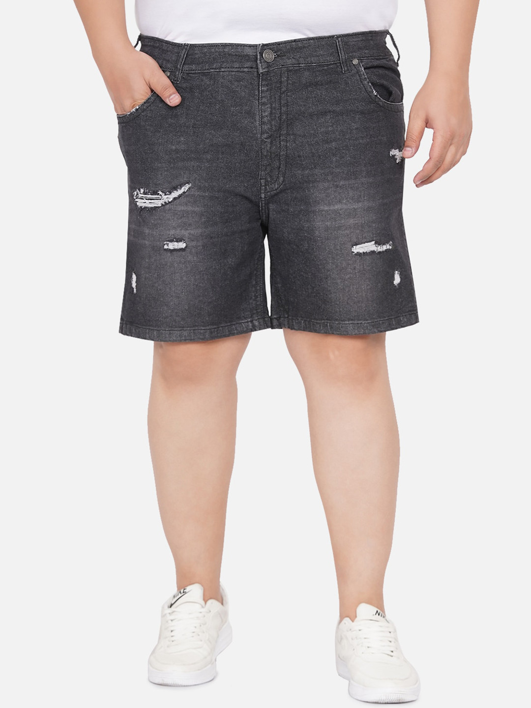 John Pride Plus Size Men Black Washed Denim Shorts