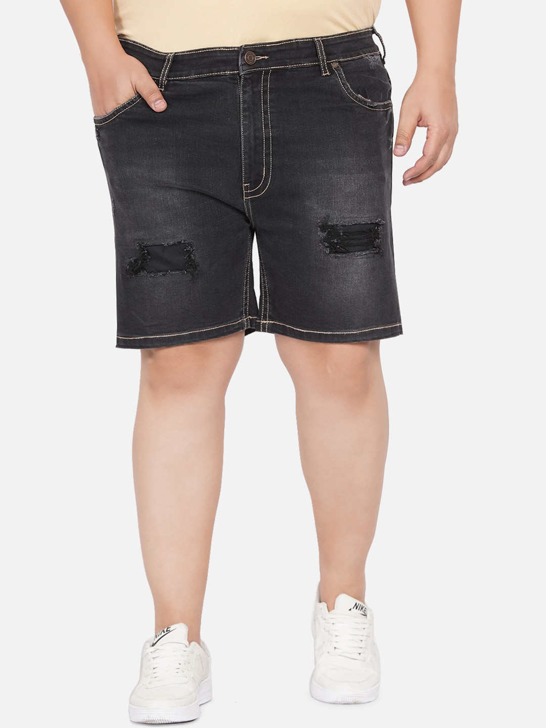 John Pride Plus Size Men Black Washed Denim Shorts