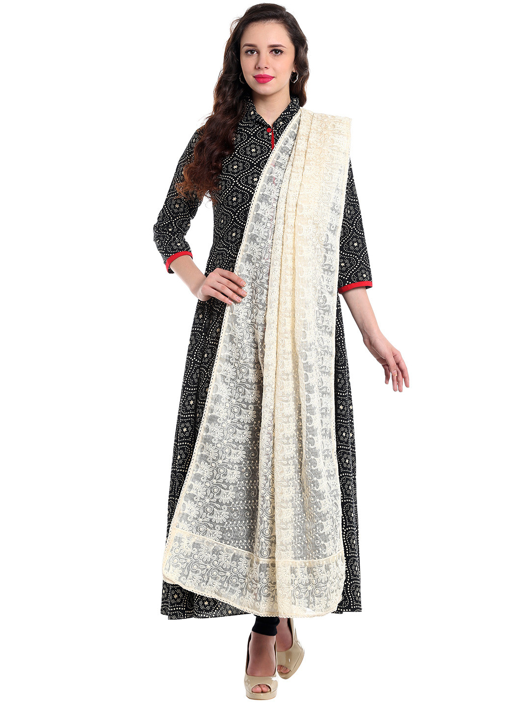 Dupatta Bazaar Off-White Chikankari Kota Doria Dupatta