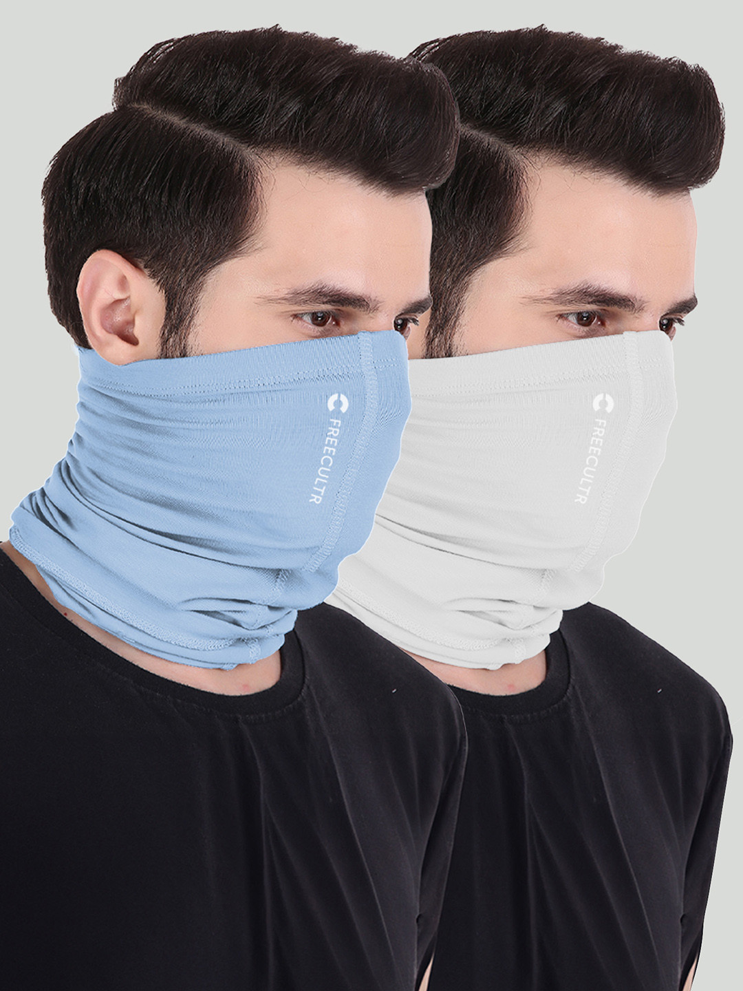 FREECULTR Pack of 2 Turquoise Blue & White Anti Microbial Multipurpose Bamboo Bandana