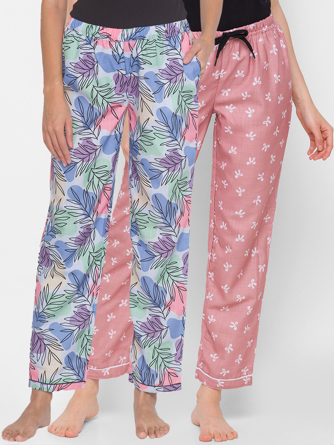 FashionRack Women Pack of 2 Blue & Rust Cotton Lounge Pants