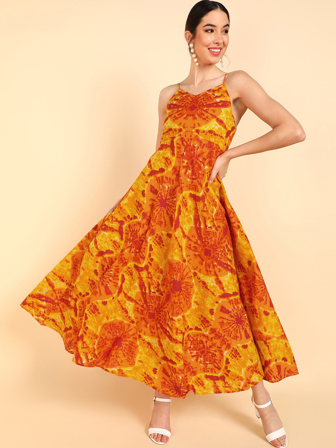 AHIKA Orange & Yellow Tie and Dye Maxi Dress