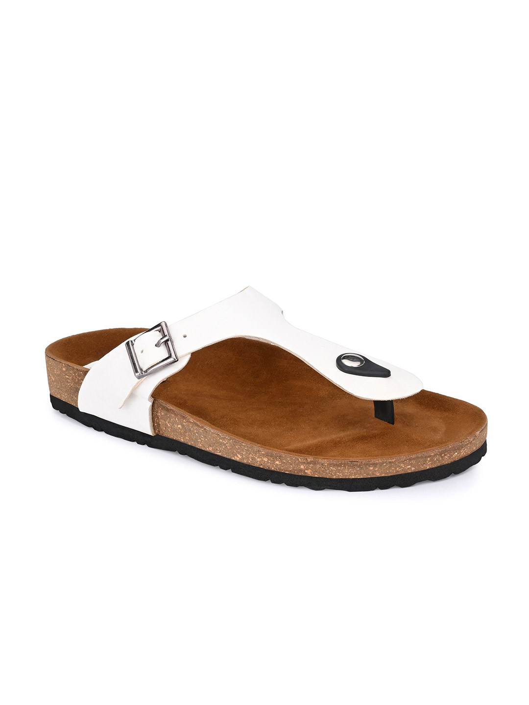SHENCES Men White & Brown Original Cork Sole Sandals