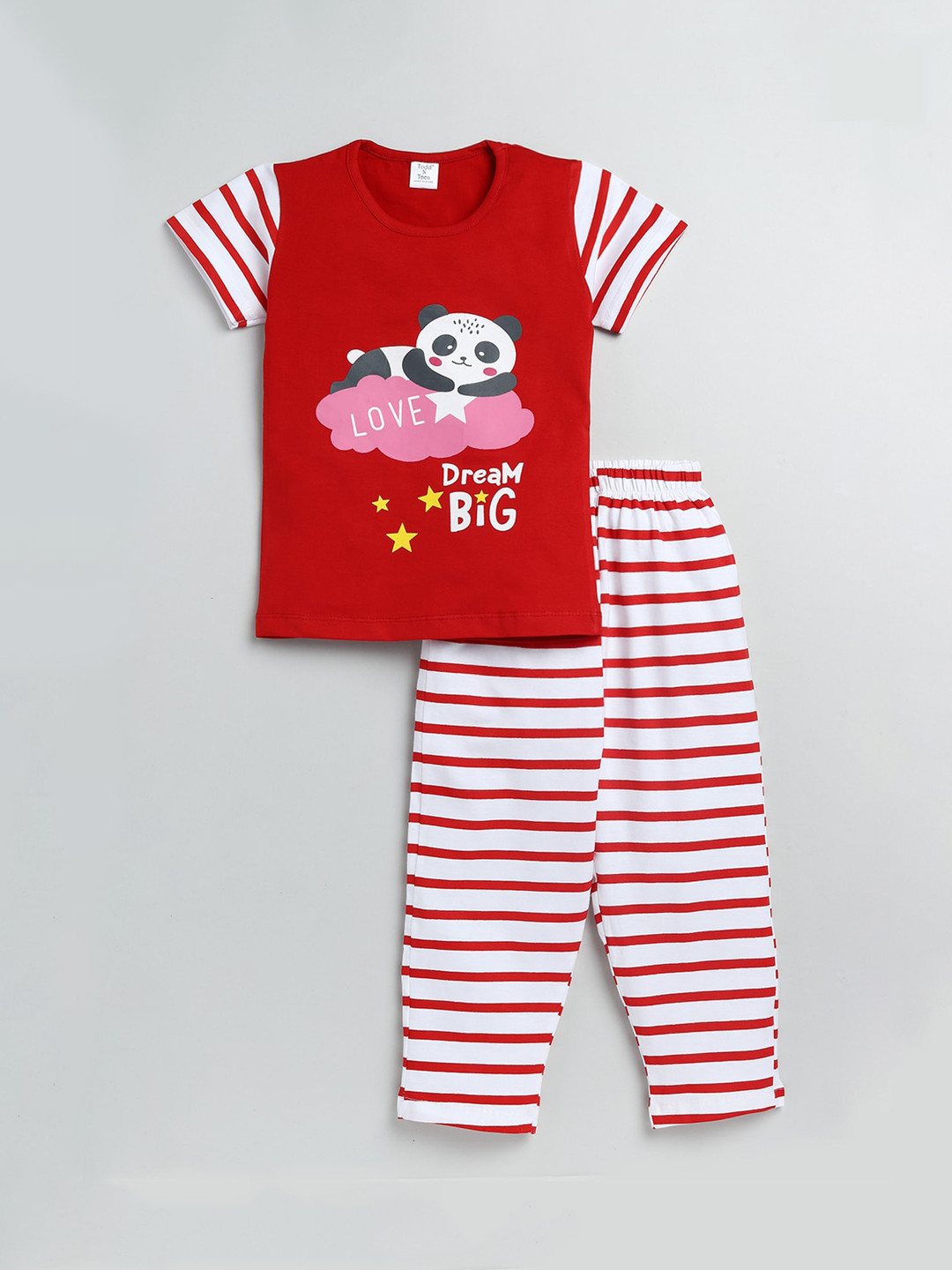 Todd N Teen Kids Girls Red & Pink Cartoon Characters Printed Night suit