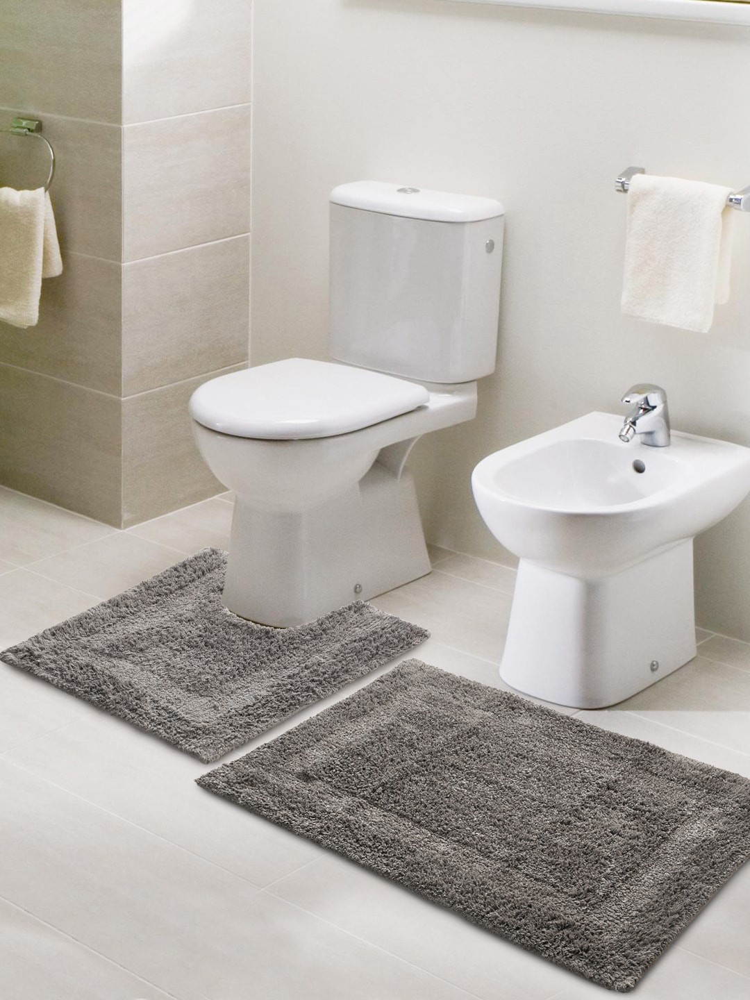 SASHAA WORLD Grey Solid Anti-Skid Bath Rugs