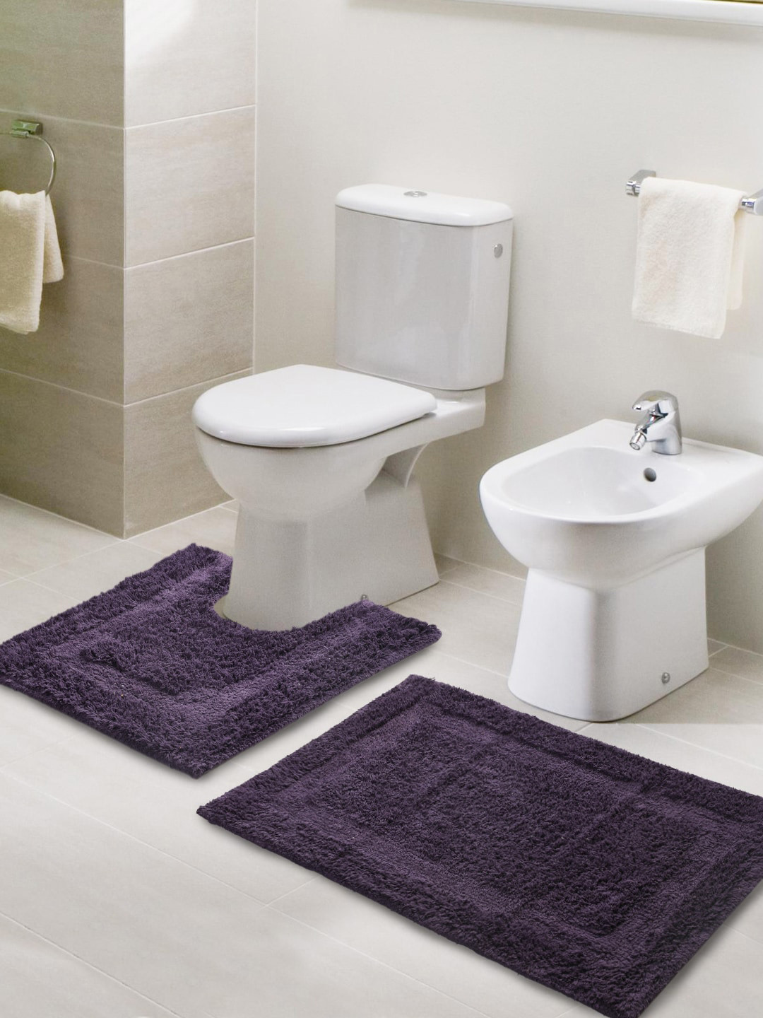 SASHAA WORLD Purple 2000 GSM Bath Rug & Contour Mat Set