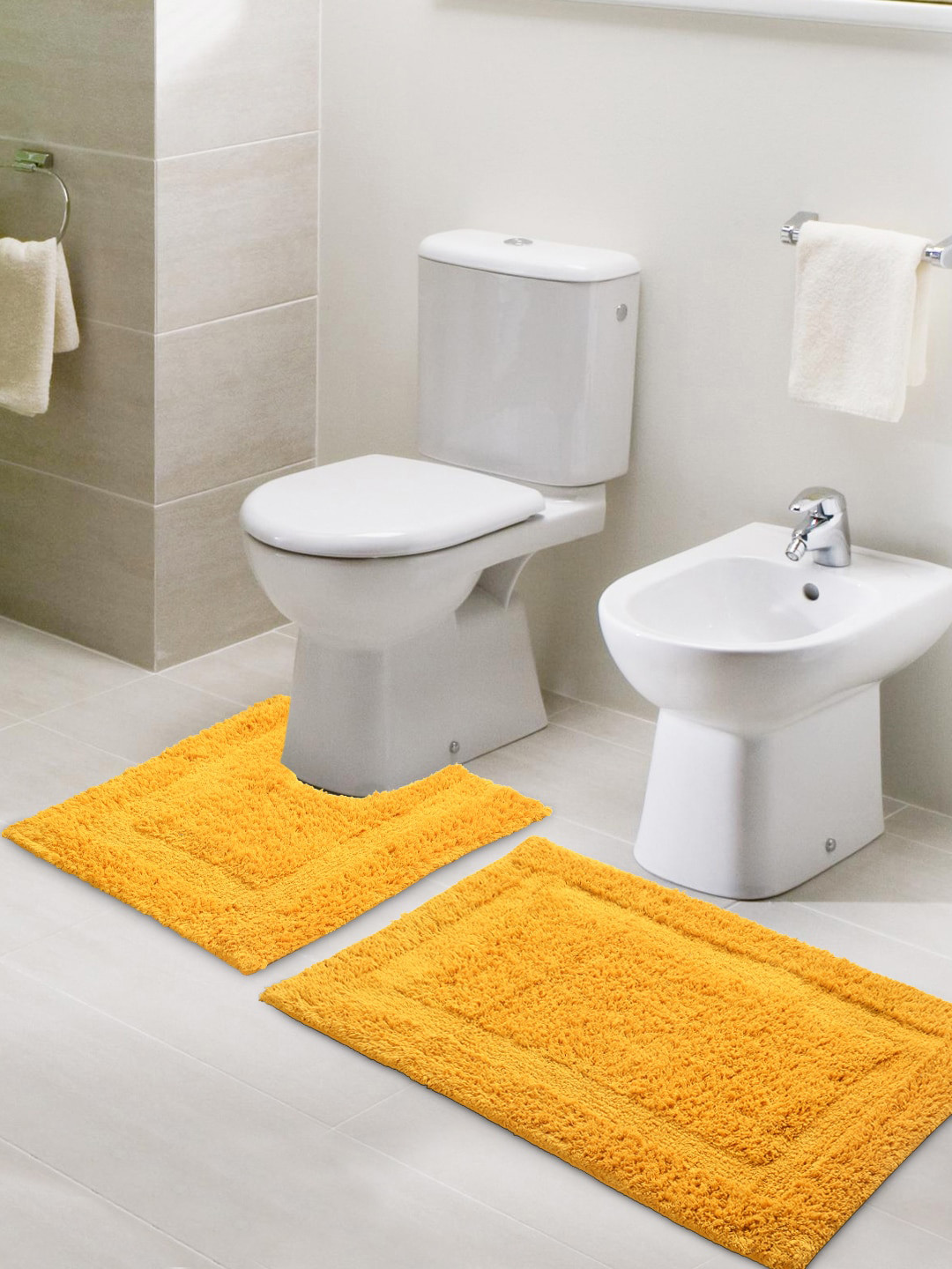SASHAA WORLD Yellow Set of 2 Anti-Skid Bathmat and Contour