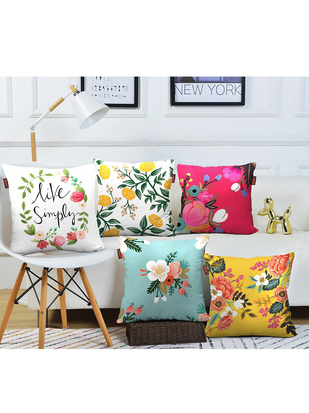 AEROHAVEN Digital Leaf Cotton 5 Pcs Square Cushion Covers - 16 x 16 In