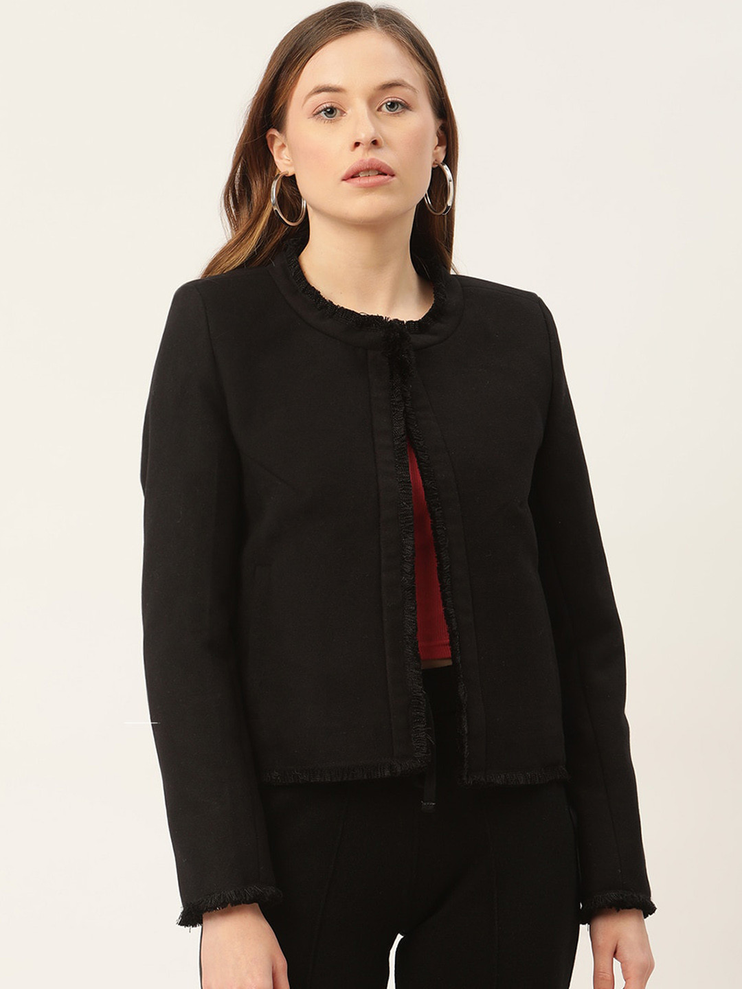 ROOTED Women Black Colourblocked Longline Tailored Jacket