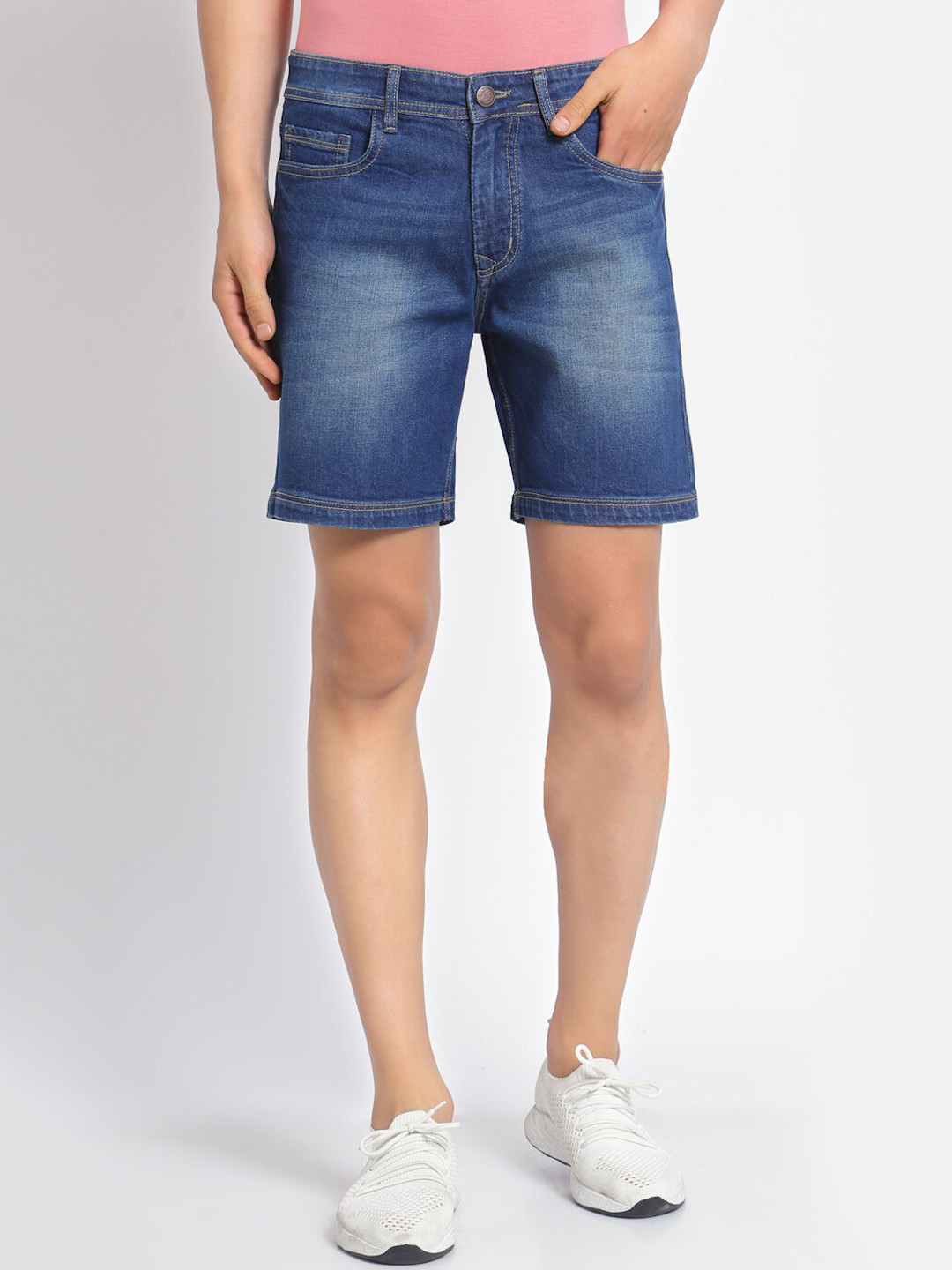 FEVER Men Blue Washed Slim Fit Denim Shorts
