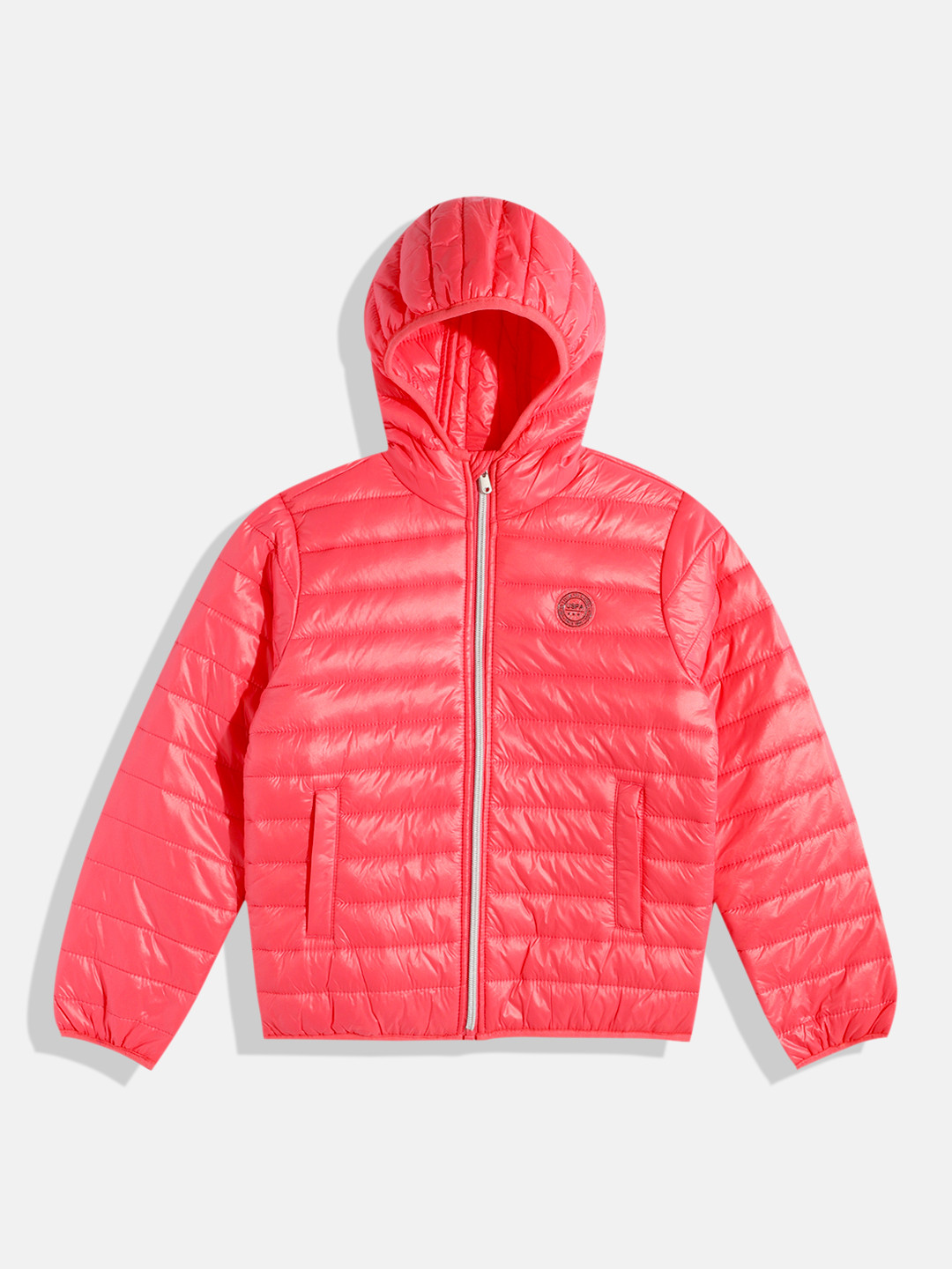 U.S. Polo Assn. Kids Girls Pink Solid Hooded Puffer Jacket