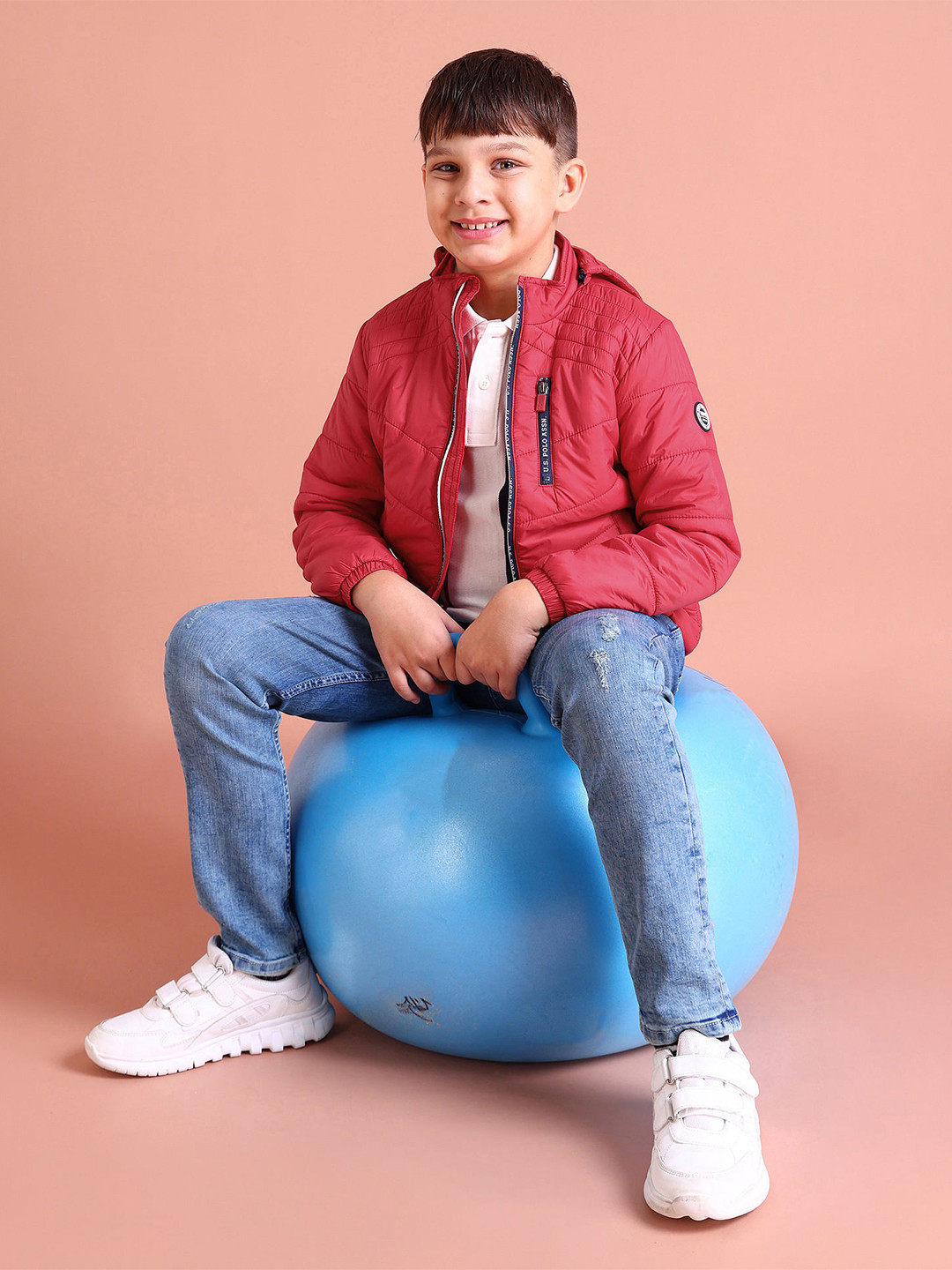 U.S. Polo Assn. Kids Boys Red Solid Hooded Puffer Jacket