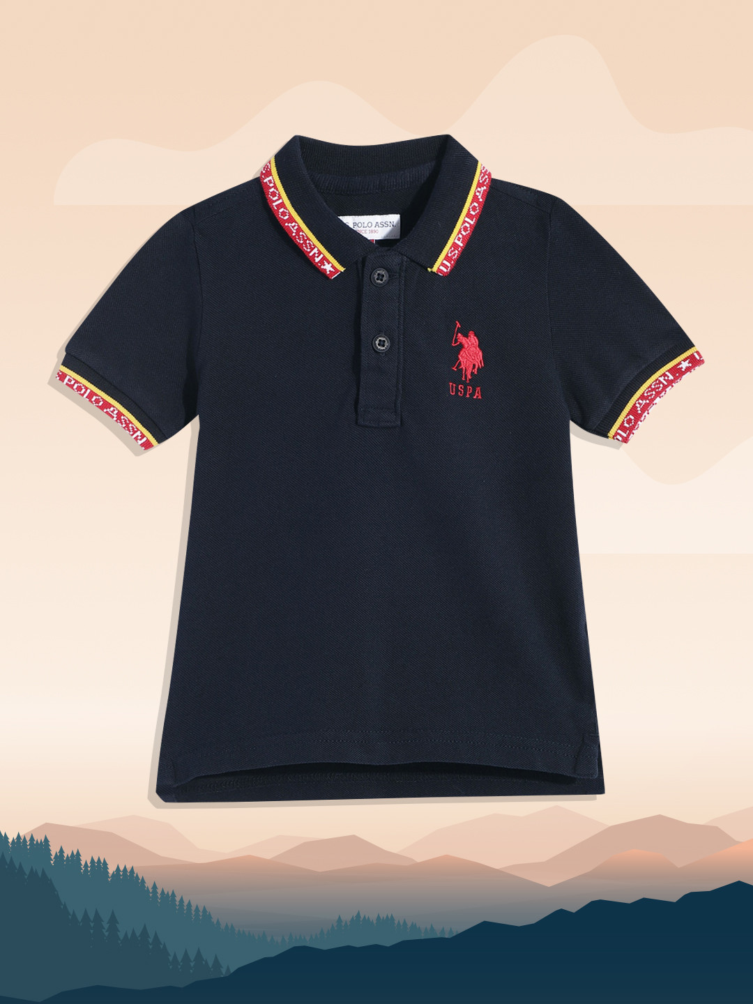U.S. Polo Assn. Kids Boys Navy Blue Polo Collar Pure Cotton T-shirt