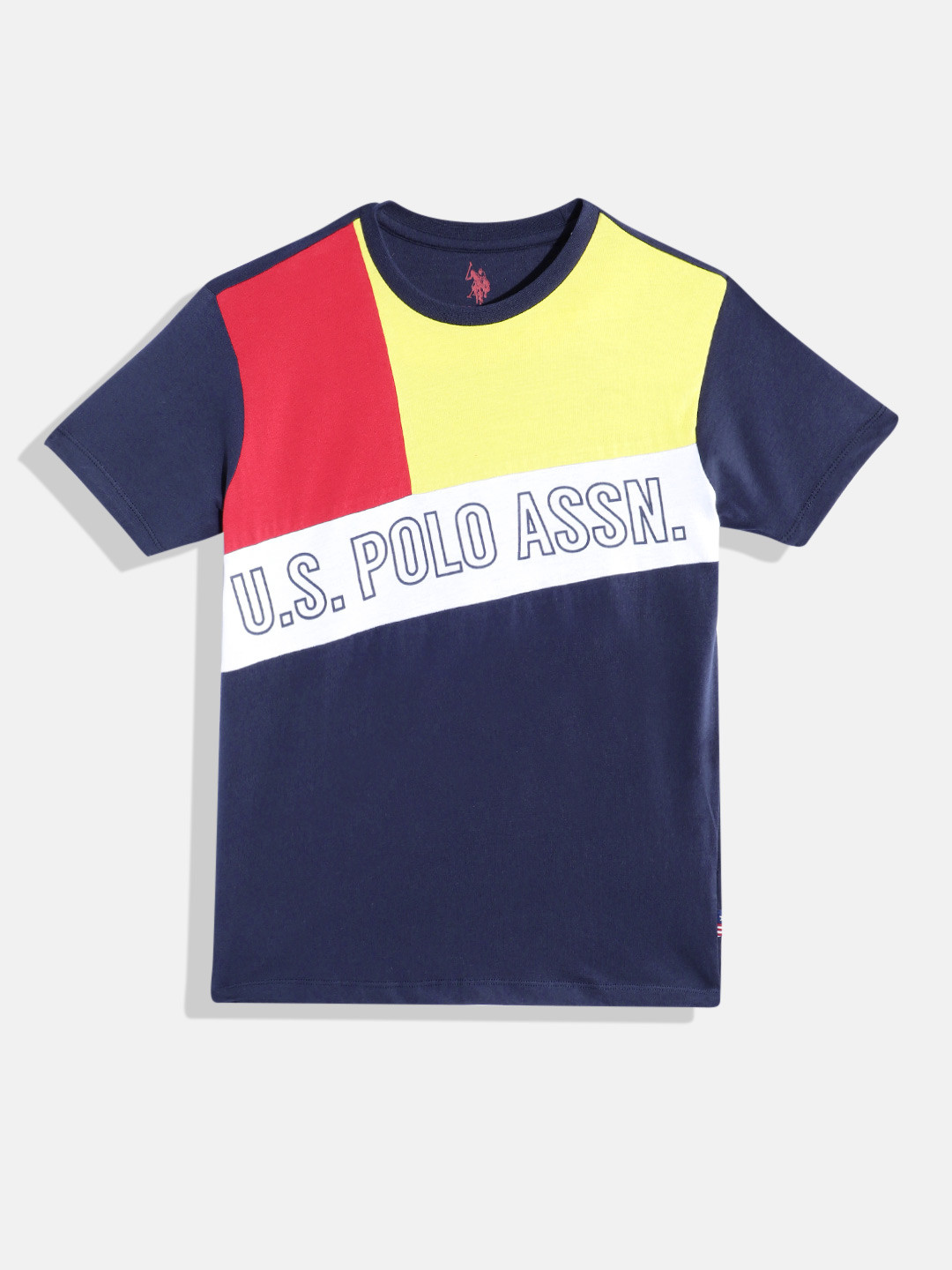 U S Polo Assn Kids Colourblocked Pure Cotton T-shirt with Brand Logo Detail